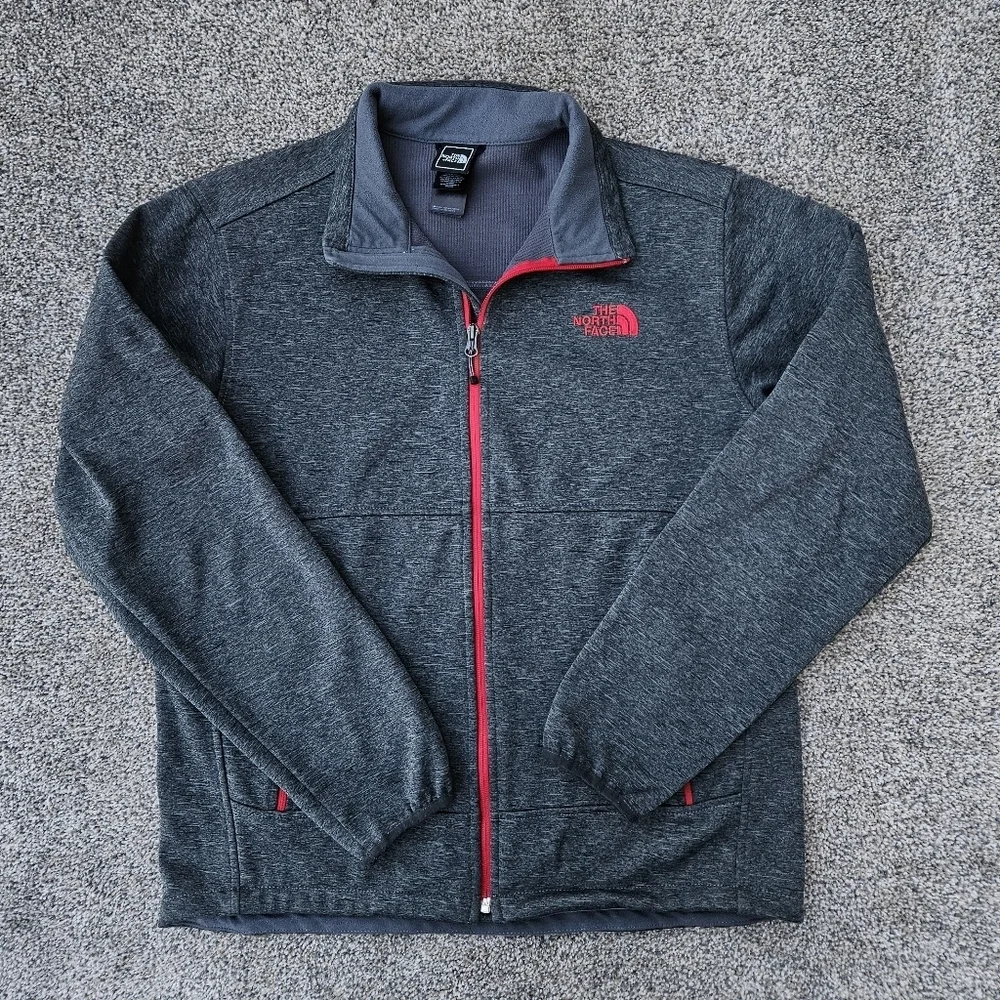 Men’s North Face Softshell Jacket Gray Red Zip Up Coat Outdoor Size Medium